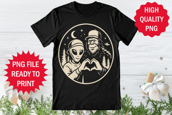 Bigfoot and Alien Love Valentine Day Png